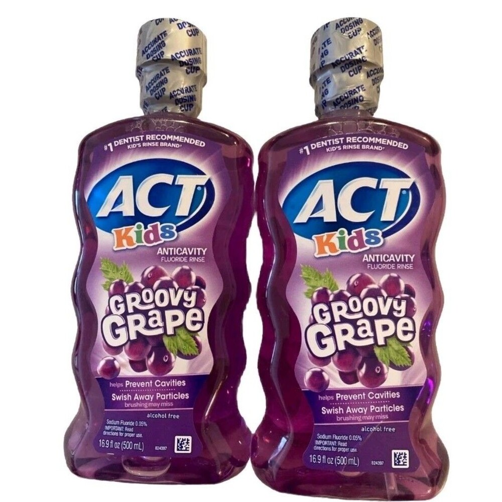 Lot Of 2 ACT Kids Anticavity Fluoride Rinse Groovy Grape 16.9 fl. oz. Exp 11/26